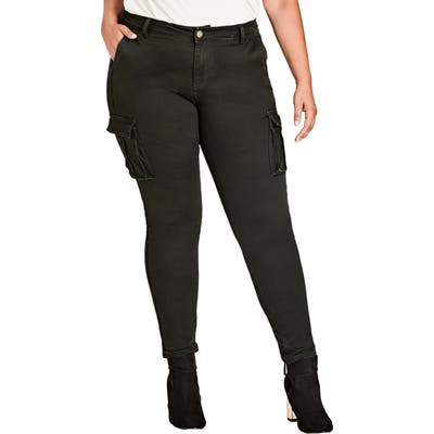 Plus Size City Chic Jungle Frenzy Cargo Pants, Green