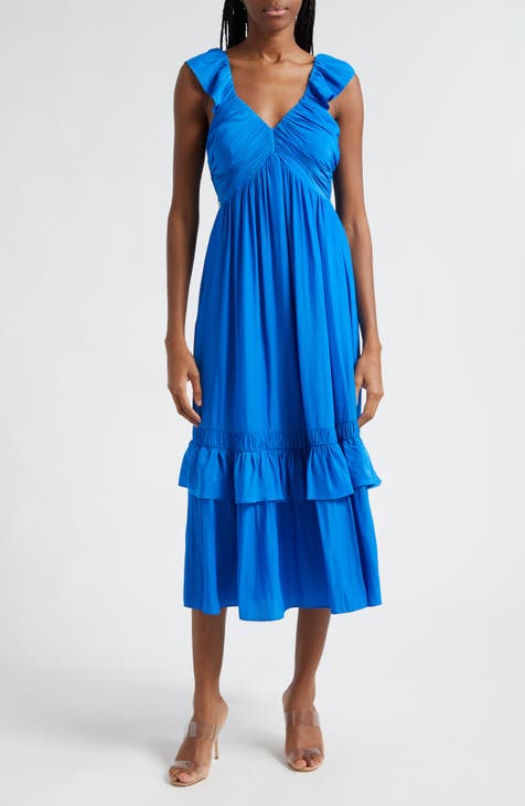 Buy Nelly Mesh Ruched Front Dress - Blue