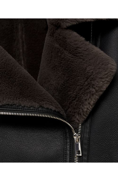 Mango Faux Leather Moto Jacket With Faux Fur Lining In Black