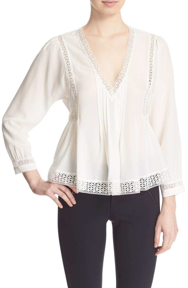 Rebecca Taylor Long Sleeve Lace Inset Top | Nordstrom