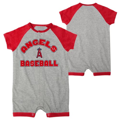 Outerstuff Infant Heather Gray Los Angeles Angels Extra Base Hit Raglan Full-Snap Romper