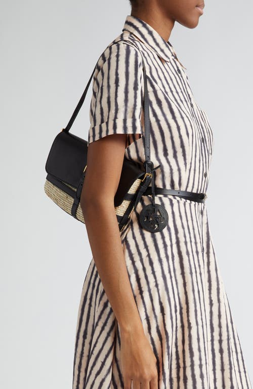 Shop Altuzarra Watermill Flap Leather & Woven Palm Shoulder Bag In Natural/black