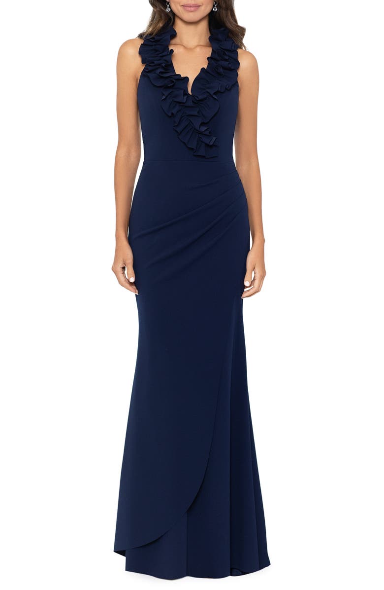 Xscape Evenings Ruffle Neck Scuba Crepe Mermaid Gown | Nordstrom