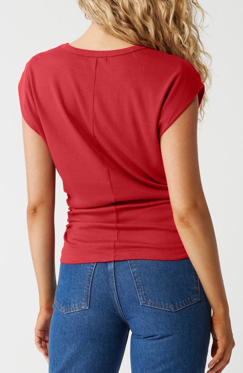 Shop Michael Stars Joni Power Shoulder Rib Top In Cherry