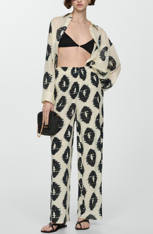 Mango Wideleg Printed Trousers Ecru In Ecru