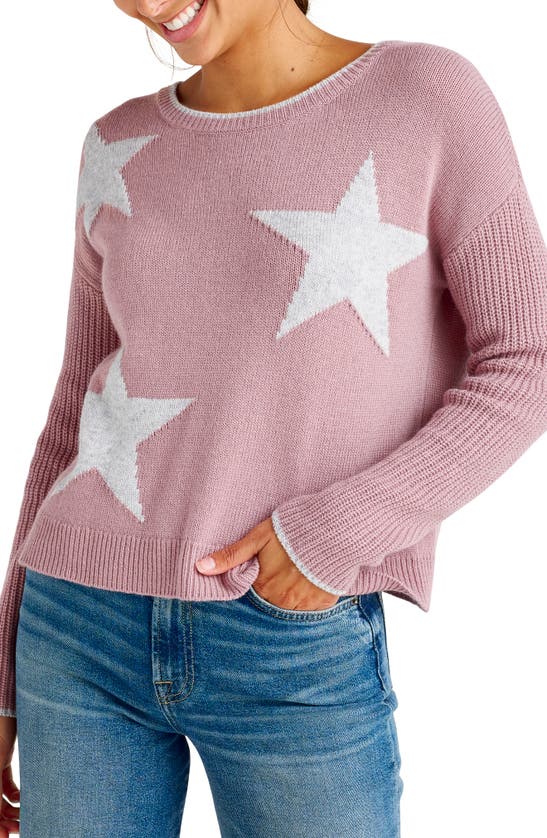 Splendid Frances Intarsia Crewneck Sweater In Rose Quartz