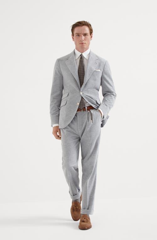 Shop Brunello Cucinelli Cotton And Cashmere Mélange Corduroy Leisure Fit Trousers With Pleat In Silver