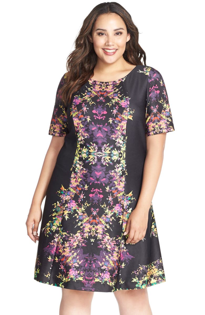 Tahari Print Short Sleeve Scuba Knit Fit & Flare Dress (Plus Size ...