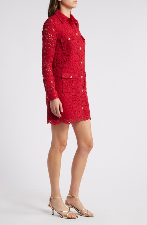 Shop Saylor Luna Long Sleeve Lace Shirtdress In Crimson