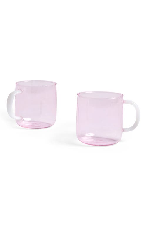 HAY Set of 2 Glass Mugs in Pink/White
