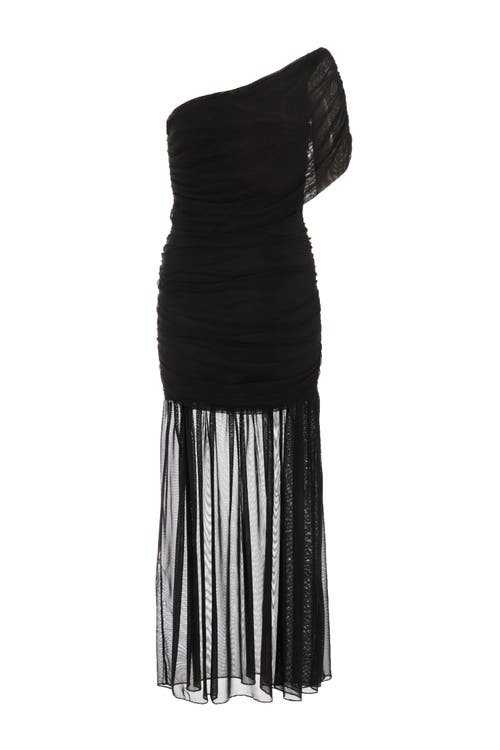 Quiz Mesh One Shoulder Drop Waist Maxi Dress In Black
