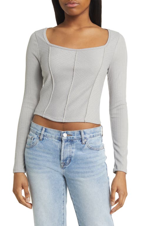 Square Neck Long Sleeve Top in Heather Grey