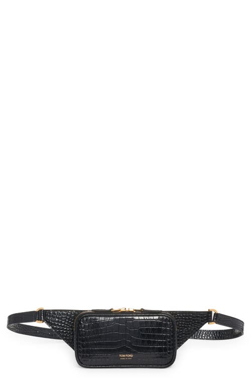 TOM FORD Small Croc Embossed Waist Bag in Black