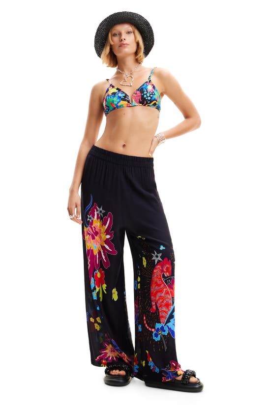 Desigual Print Wide Leg Cover-up Pants In Black