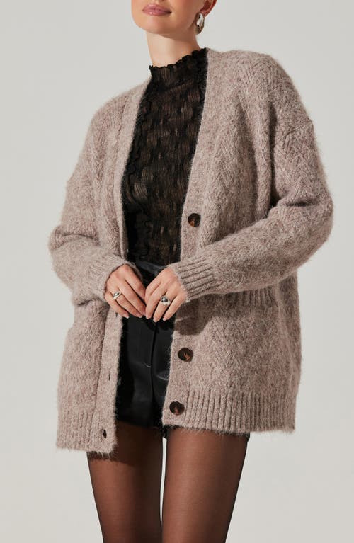 Shop Astr The Label Carli Fuzzy Longline Cardigan In Taupe