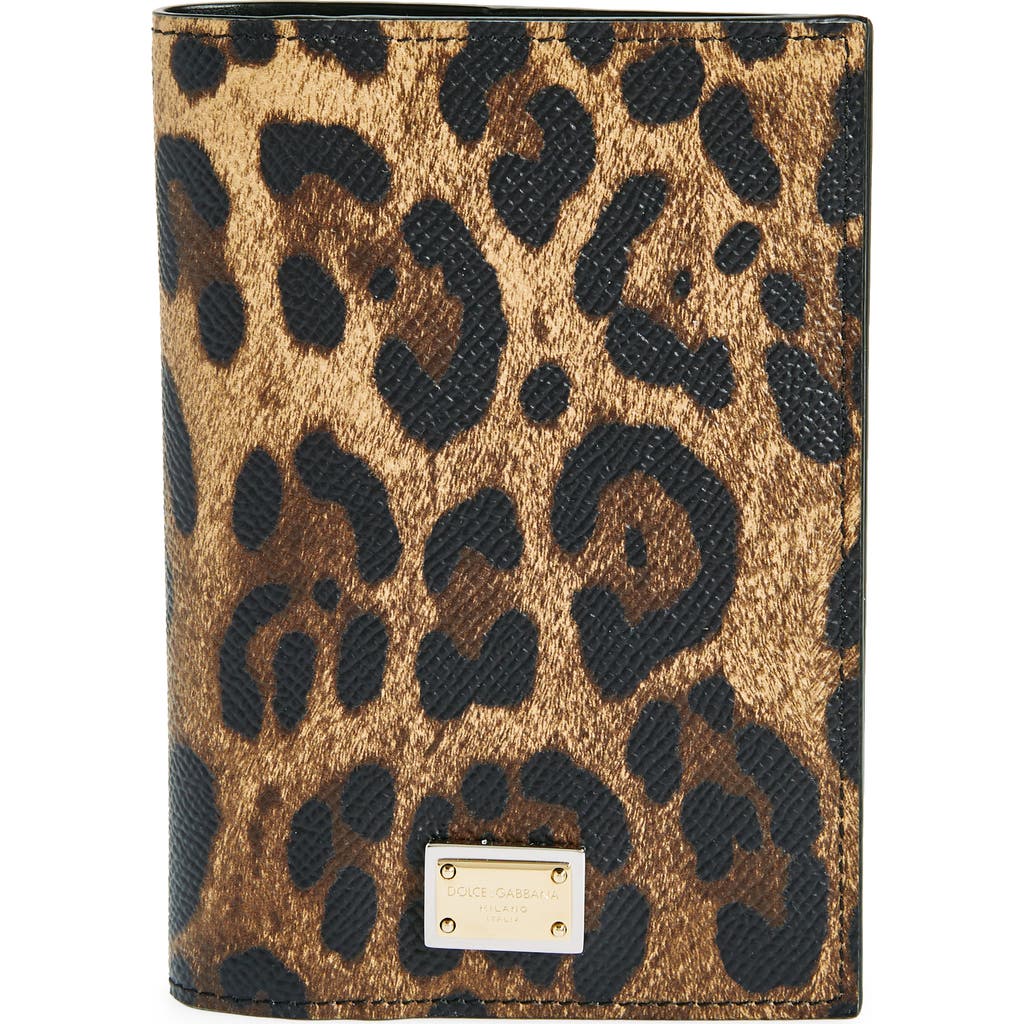 Dolce & Gabbana Leopard-print Crespo Passport Holder With Branded Plate In Beige/blac