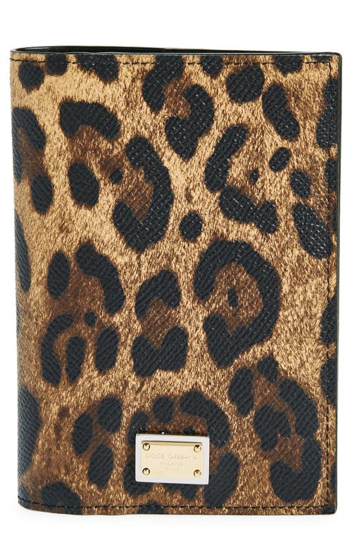 Leopard Print Leather Passport Wallet in Beige/Blac