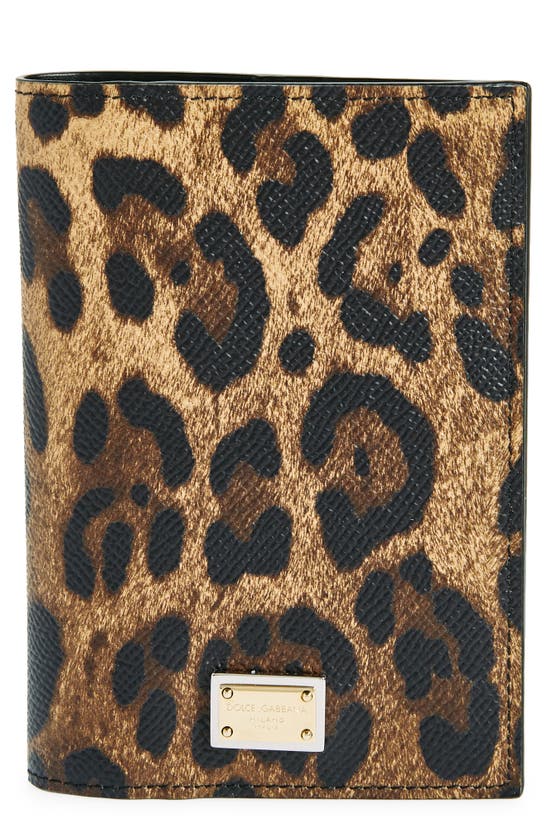 Shop Dolce & Gabbana Leopard Print Leather Passport Wallet In Beige/ Blac