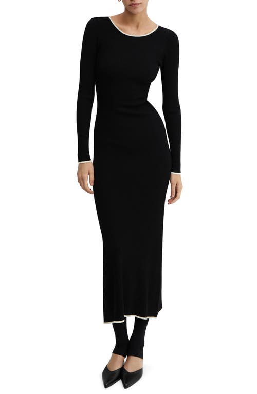 Shadowin Long Sleeve Maxi Sweater Dress in Black
