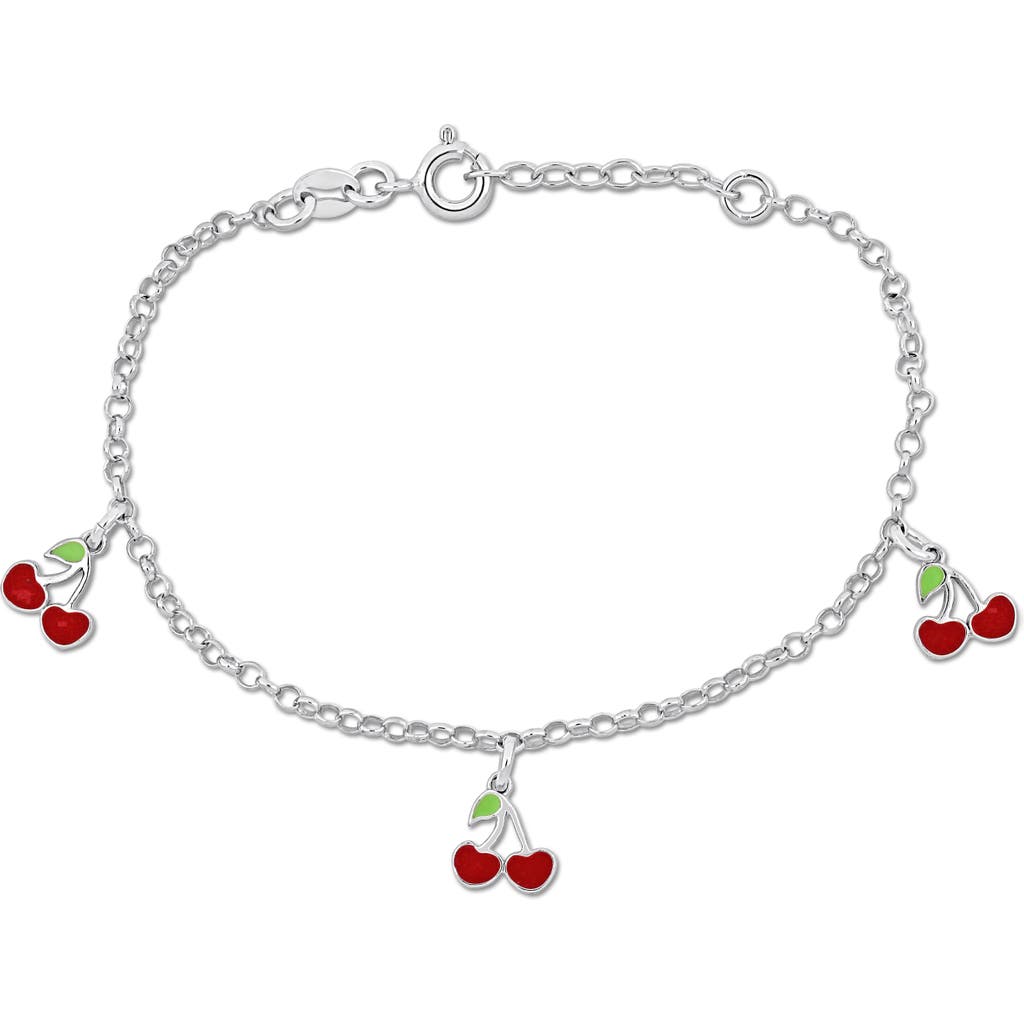 Shop Delmar Cherry Enamel Charm Bracelet In Silver/red