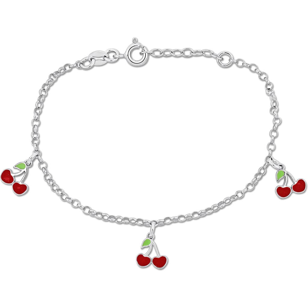 Delmar Cherry Enamel Charm Bracelet In Silver/red