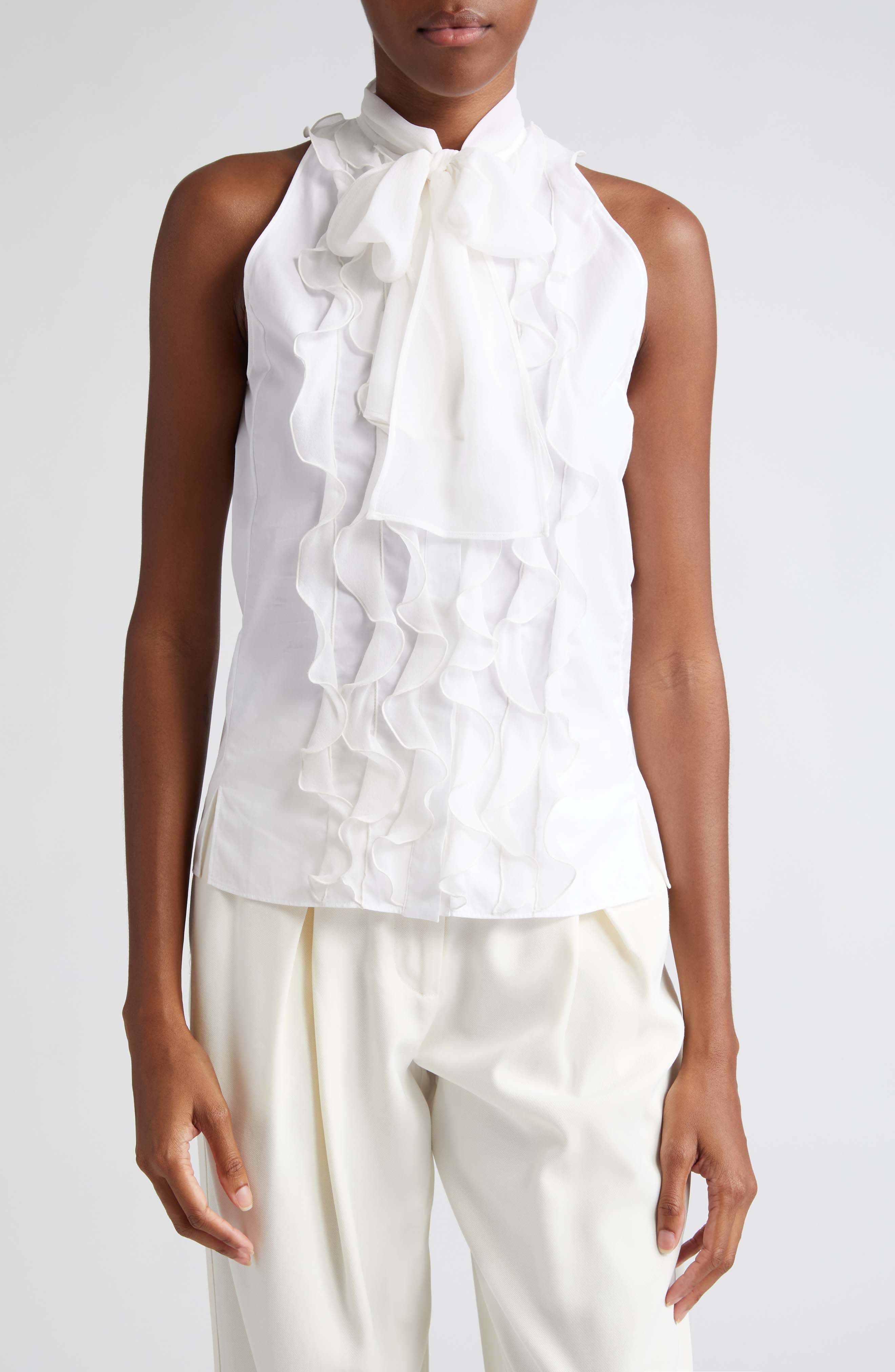 Giambattista Valli floral-embroidered sleeveless shirt - White