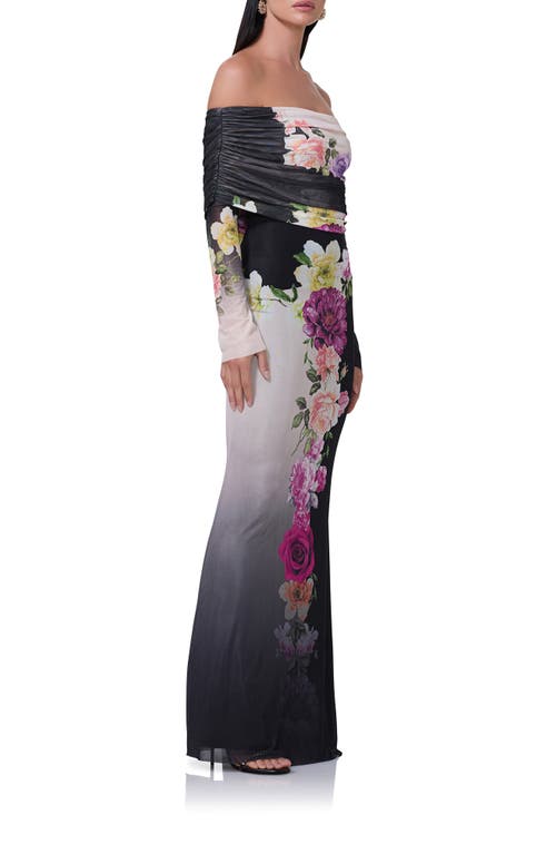 Shop Afrm Thelma Off The Shoulder Long Sleeve Maxi Dress In Color Block Floral