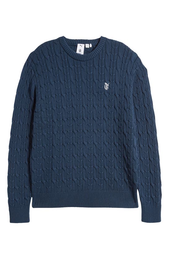 Shop Quiet Golf X Puma Cable Crewneck Sweater In Dark Night