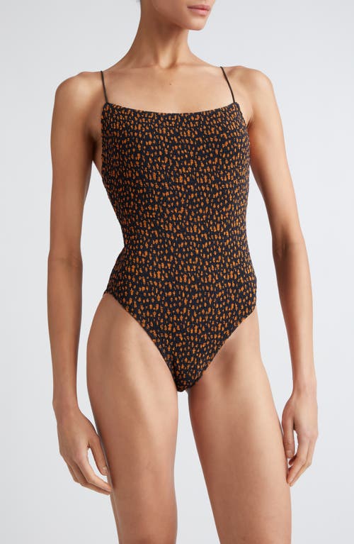 TOTEME Print Smocked One-Piece Swimsuit Tortoise at Nordstrom,