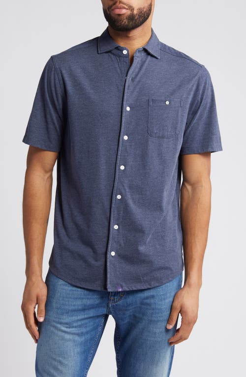 Crouch Short Sleeve Knit Button-Up Shirt in Navy