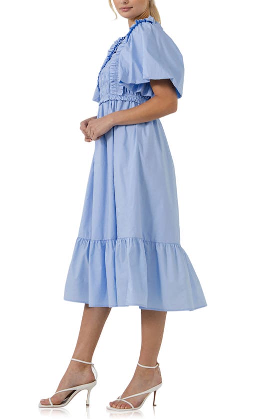 Shop English Factory Ruffle Smocked Cotton Dress In Powder Blue