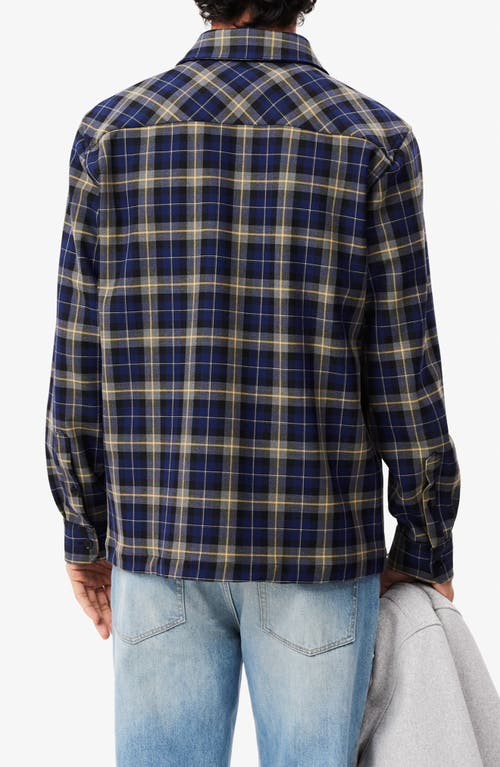 Shop Lacoste Oversize Plaid Flannel Button-up Overshirt In Navy Blue/multico