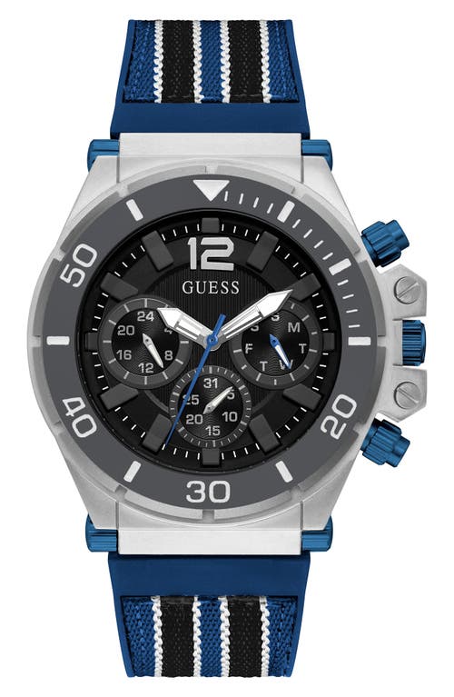 GUESS Multifunction Nylon and Silicone Strap Watch, 48mm in Blue at Nordstrom
