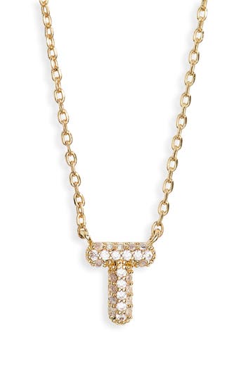 Leith Cubic Zirconia Initial Pendant Necklace In T- Clear- Gold