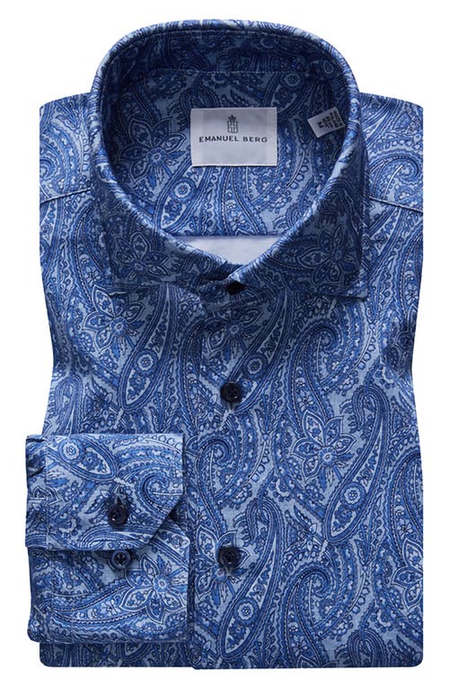 4Flex Modern Fit Paisley Knit Button-Up Shirt in Medium Blue