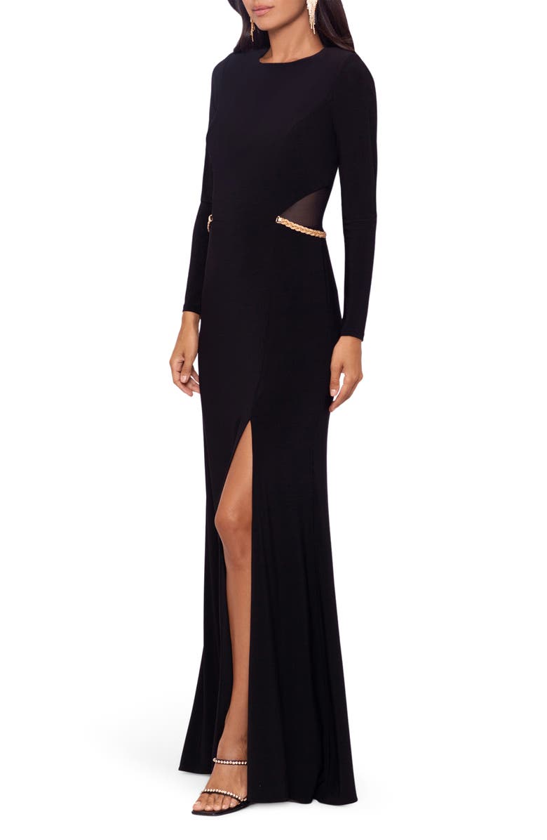 Xscape Illusion Cutout Long Sleeve Evening Gown | Nordstrom