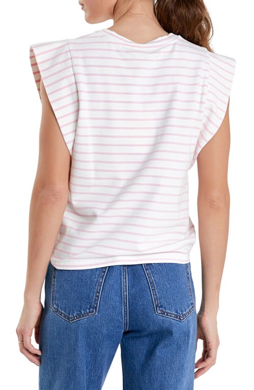 Shop English Factory Stripe Extended Shoulder T-shirt In White/pink