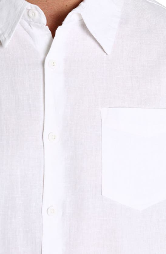 Shop Jachs Solid Short Sleeve Cotton & Linen Button-up Shirt In White