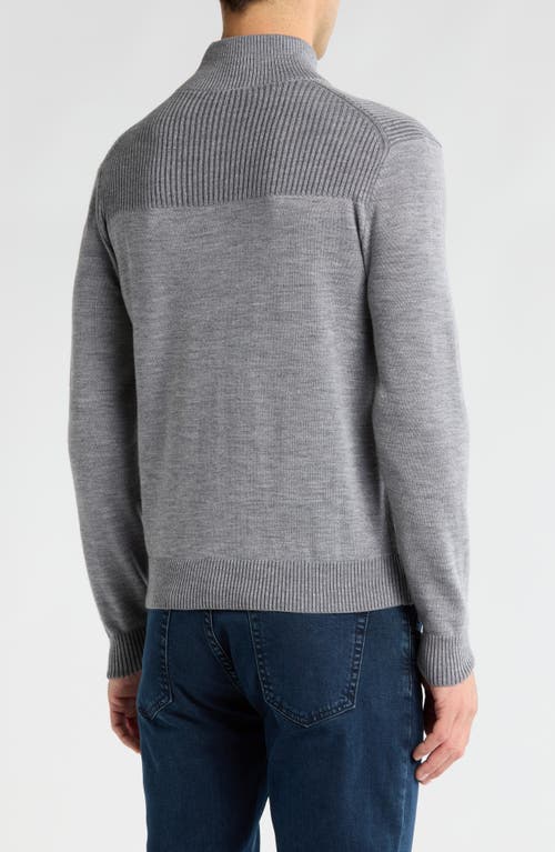 Bruno Magli Merino Wool Plaited Quarter Zip Pullover In Grey Charcoal