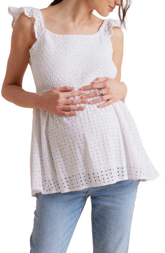 Shop A Pea In The Pod Flutter Sleeve Maternity Peplum Top In Optic White