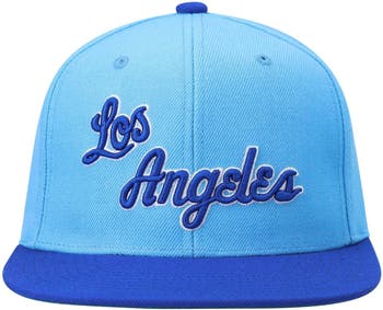 Mitchell & Ness Black/Powder Blue Los Angeles Lakers Team Script 2.0 Fitted Hat
