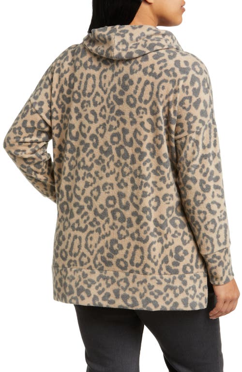 Loveappella Cowl Knit Top In Camel/charcoal