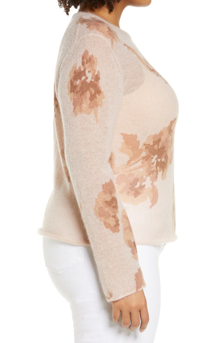 Vince Dahlia Print Alpaca & Mohair Blend Crewneck Sweater, Alternate, color, Cherry Blossom/ Terra Rose