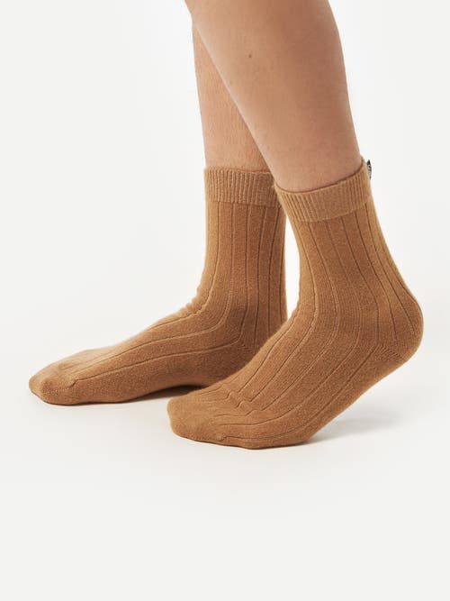 Shop Gobi Cashmere Trim Knit Bed Socks In Almond