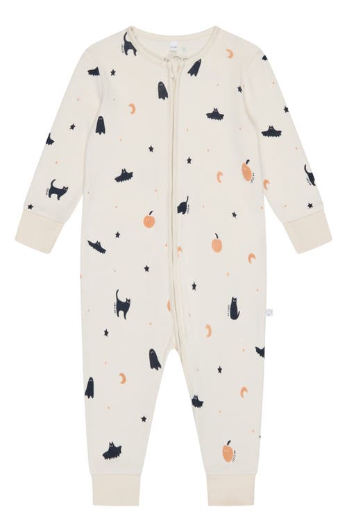 Shop Mori Autumn Print Fitted One-piece Pajamas In Halloween Print And Cream