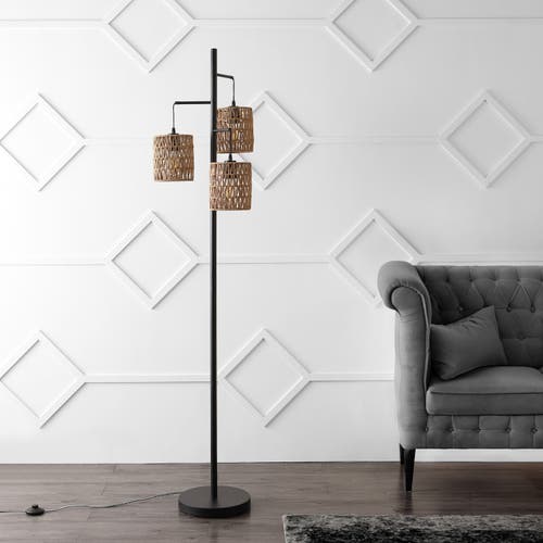 Shop Jonathan Y Isla 3-light Mid-century Bohemian Metal/rope Led Floor Lamp In Black