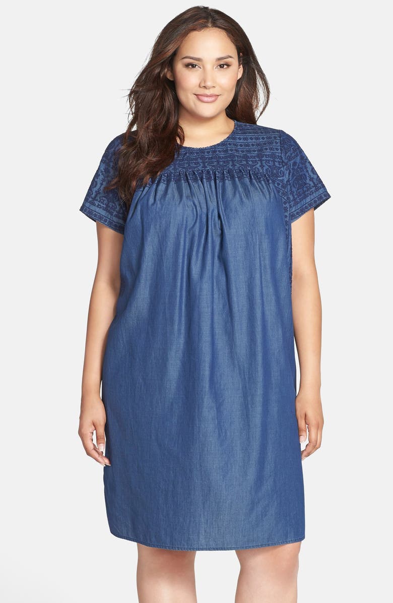 Lucky Brand Embroidered Chambray Shift Dress (Plus Size) | Nordstrom