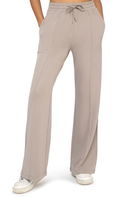 Yogalicious High Waist Brushed Terry Wide Leg Leggings In Satellite