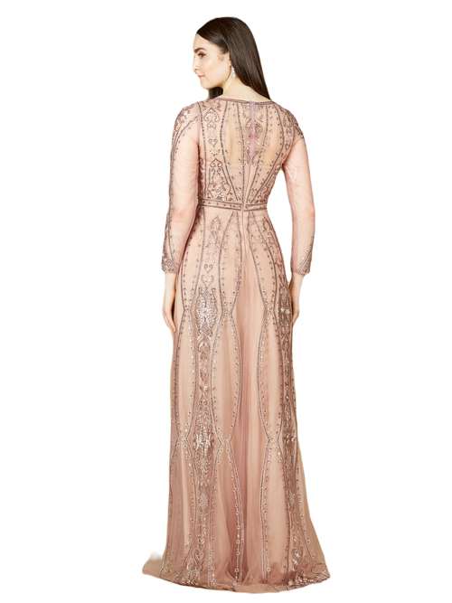Lara New York Long Illusion Sleeves, A-line Long Gown In Mauve