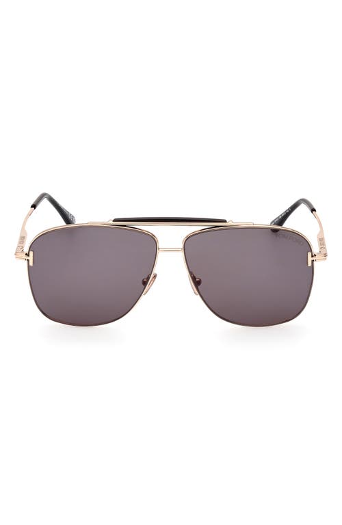 Shop Tom Ford Jaden 60mm Polarized Navigator Sunglasses In Shiny Rose Gold Black/smoke